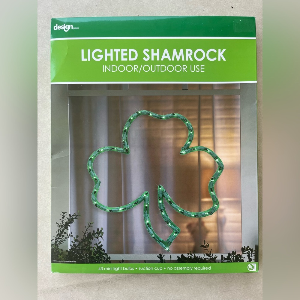 St Patrick's Day Lighted Green Shamrock Hanging Window Silhouette Decoration
